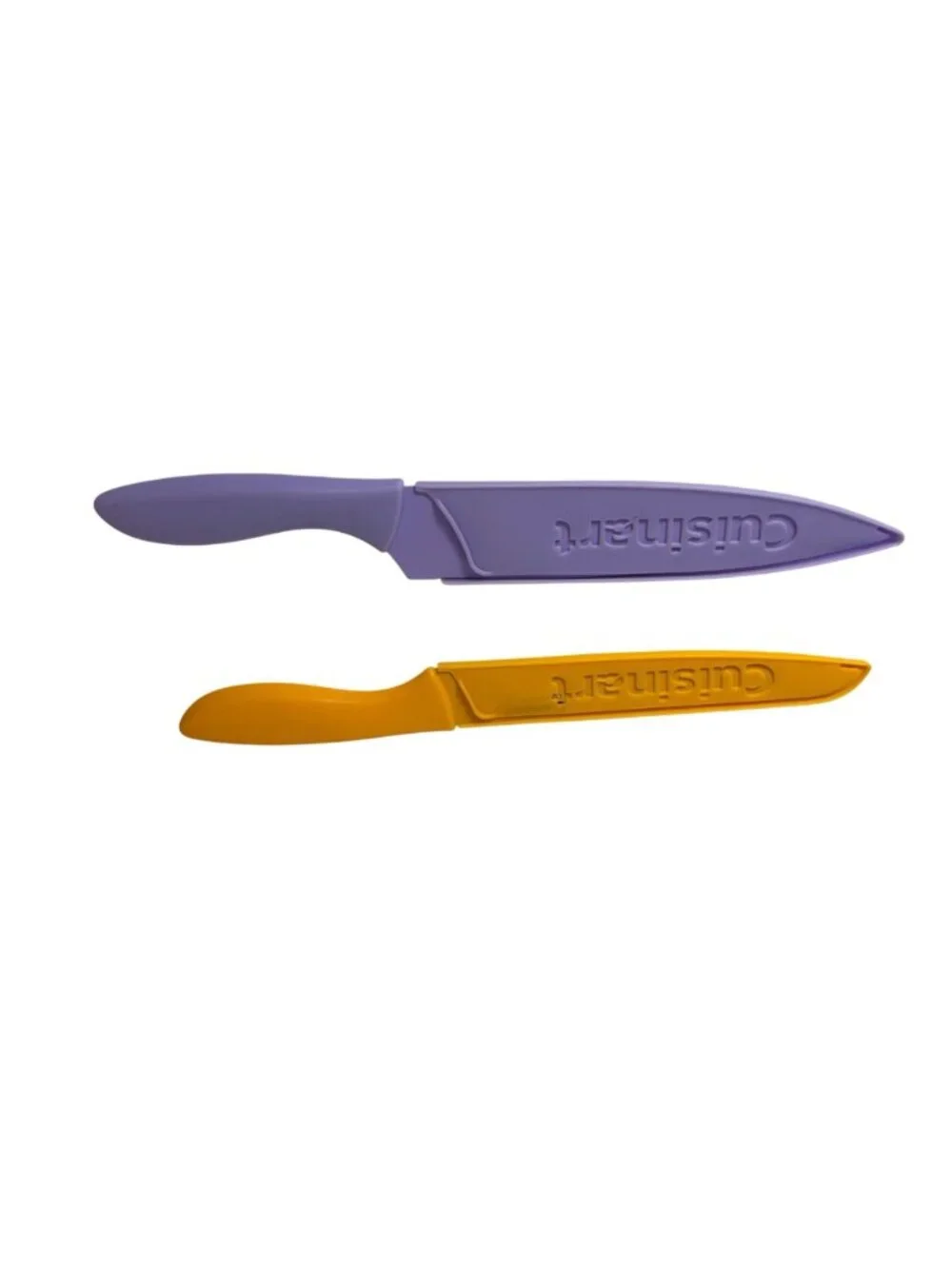 Cuisinart 2 Piece Knife Set Sheaths Purple Orange Stainless Serrated Chefs Knive
